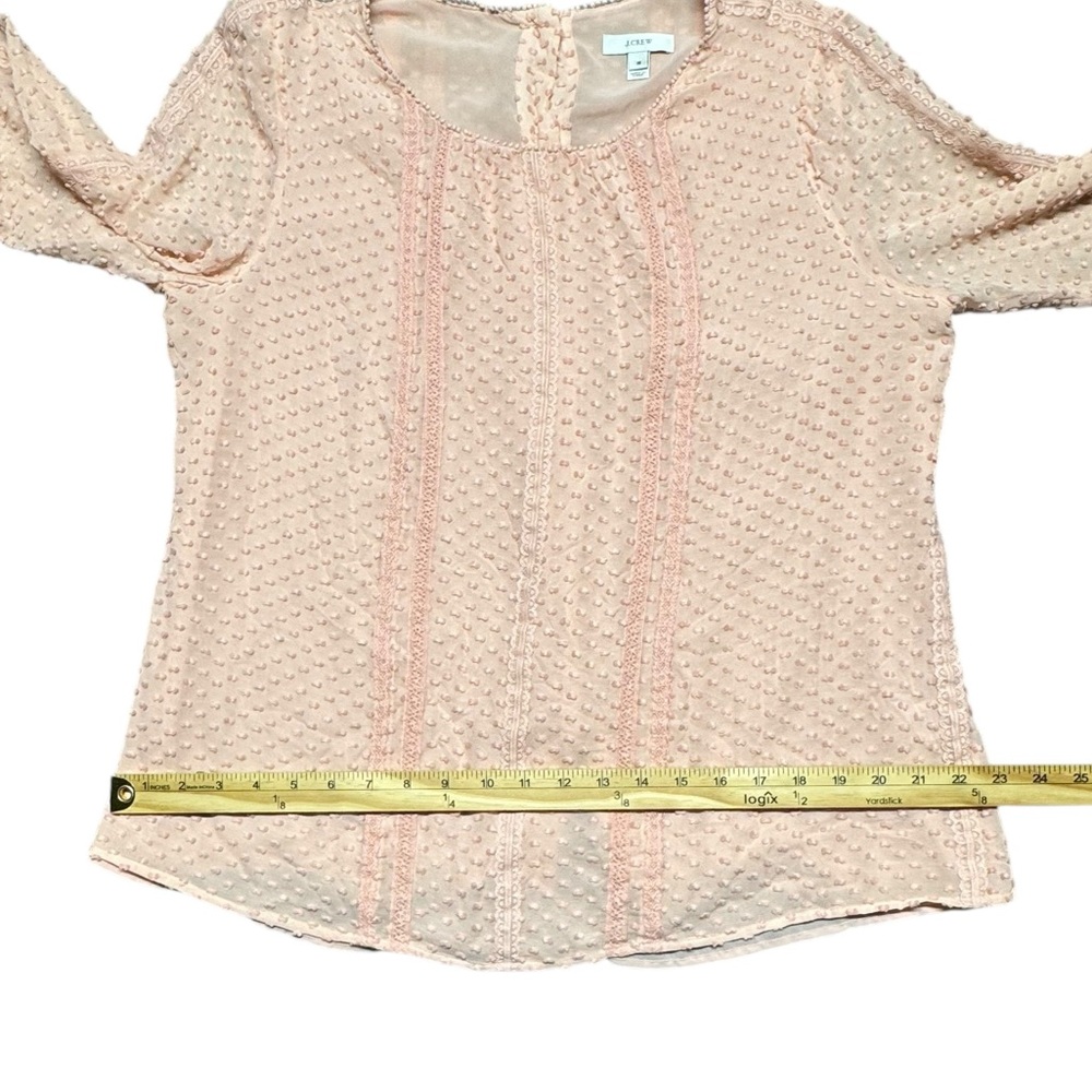 J. Crew Lace Trim Swiss Dot Silk Blouse Sz 16  Pink Sheer Lined Back Button‎ Up - Picture 9 of 12